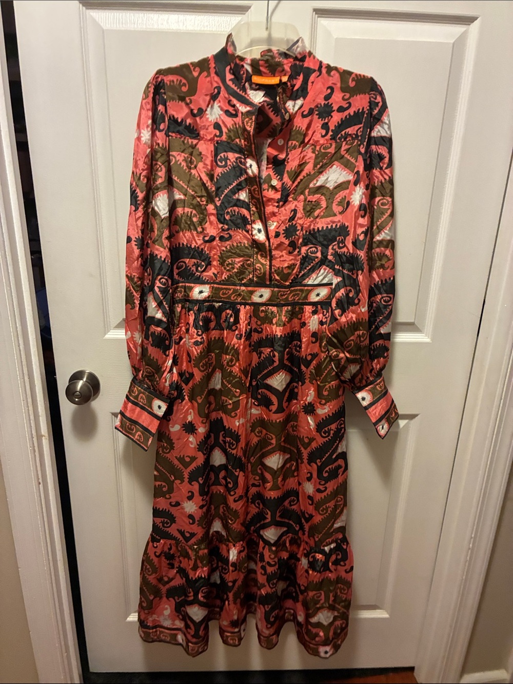 Oliphant Brick Uzbek Print Women’s shirt waist Dress-geometric ikat pattern silk